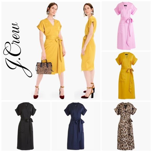 J Crew J6919 Pink Cuffed Short Sleeve Crepe Satin Wrap Dress Extra Small XS NWT - Picture 2 of 15